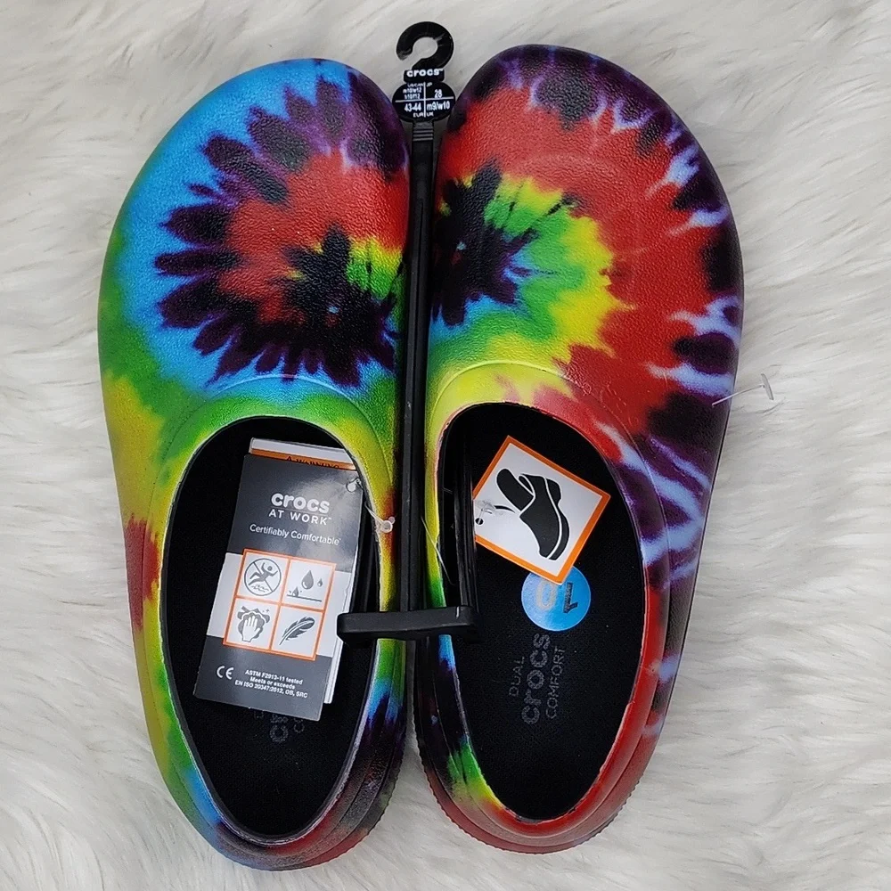 Crocs At Work On The Clock Graphic Work Slip On Shoes Tye Dye